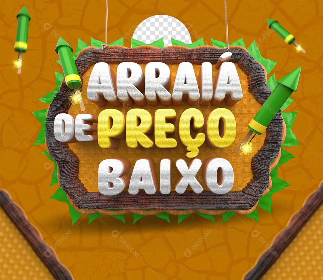 Arraia de Preço Baixo Selo 3D Branco e Amarelo para Composição PSD