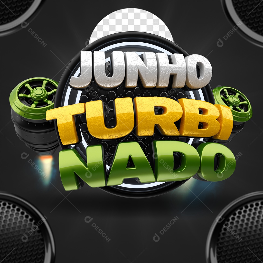 Selo 3D Junho Turbinado Preto Branco Amarelo e Verde para Composição PSD