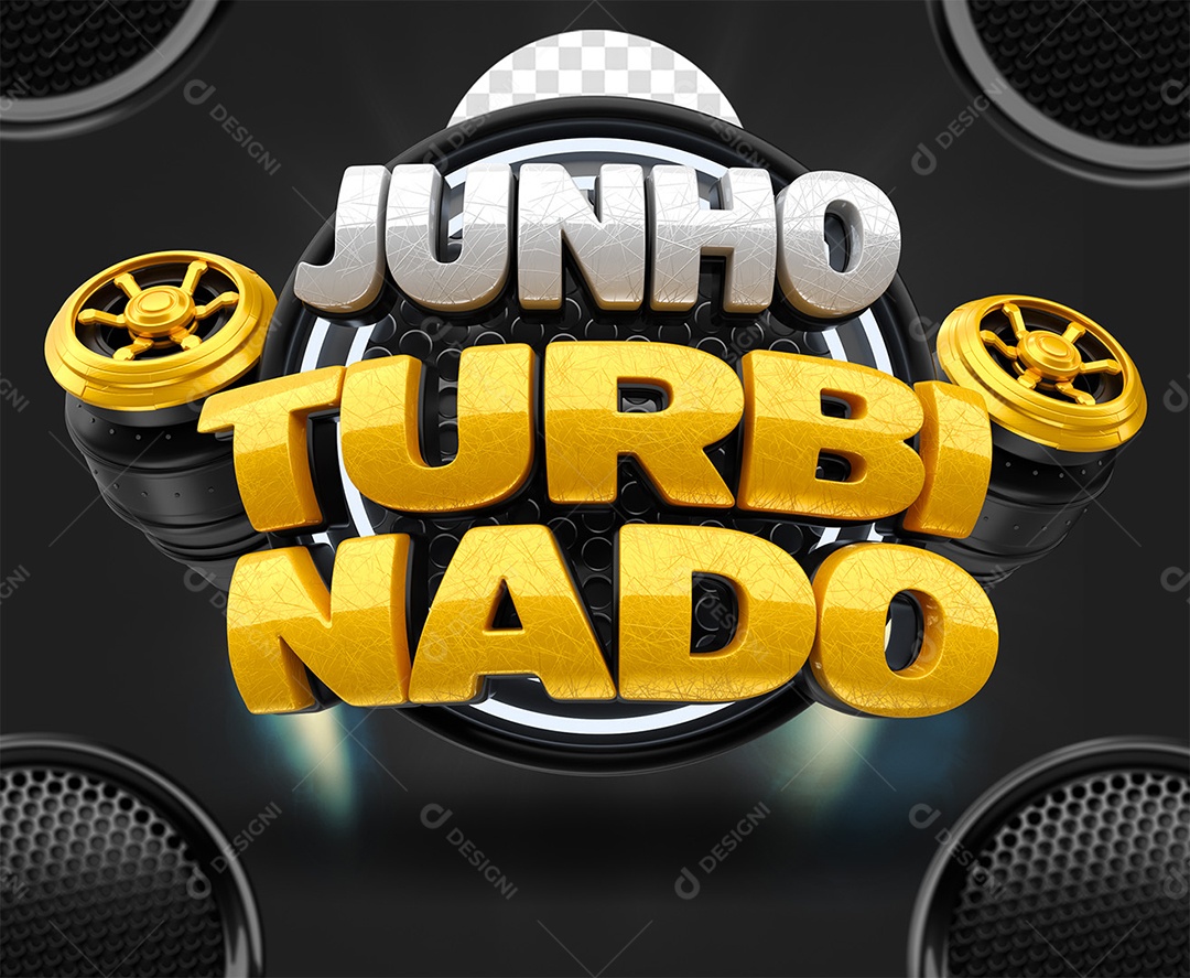 Selo 3D Junho Turbinado Preto Branco e Amarelo para Composição PSD