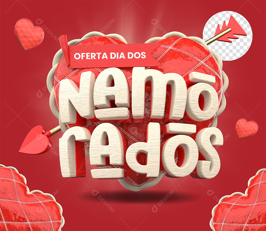 Selo 3D Oferta Dia dos Namorados Vermelho para Composição PSD
