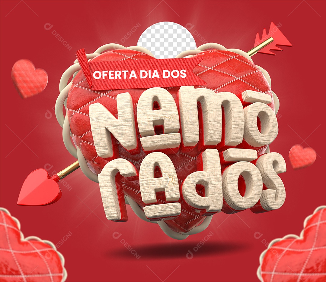 Oferta Dia dos Namorados Selo 3D Vermelho para Composição PSD