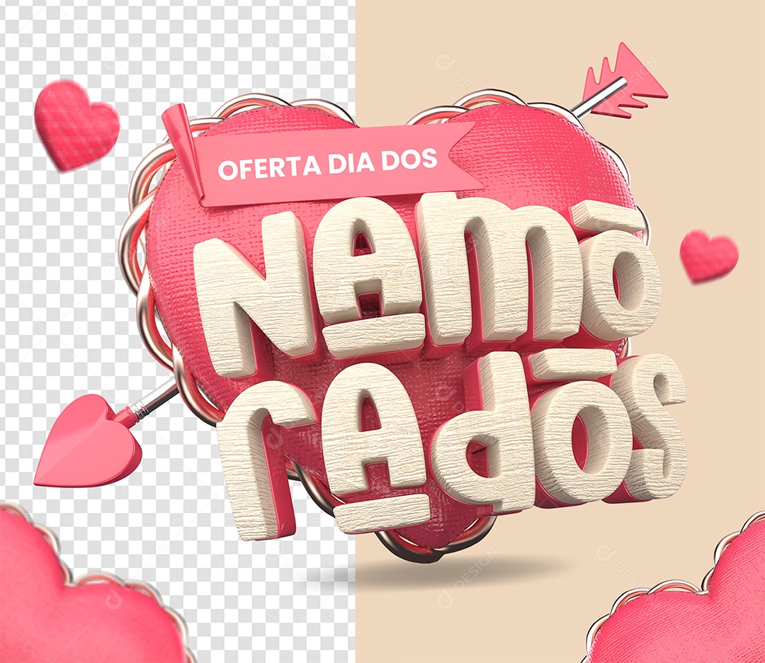 Selo 3D Oferta Dia dos Namorados para Composição PSD