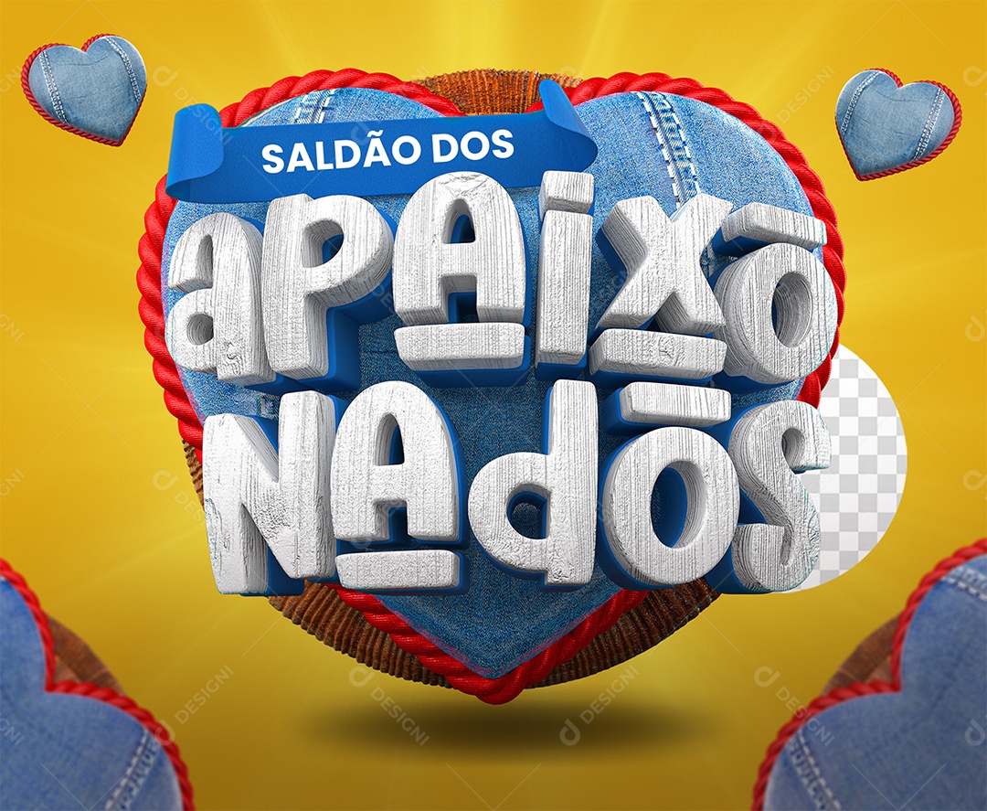 Selo 3D Saldão dos Apaixonados Branco e Azul para Composição PSD
