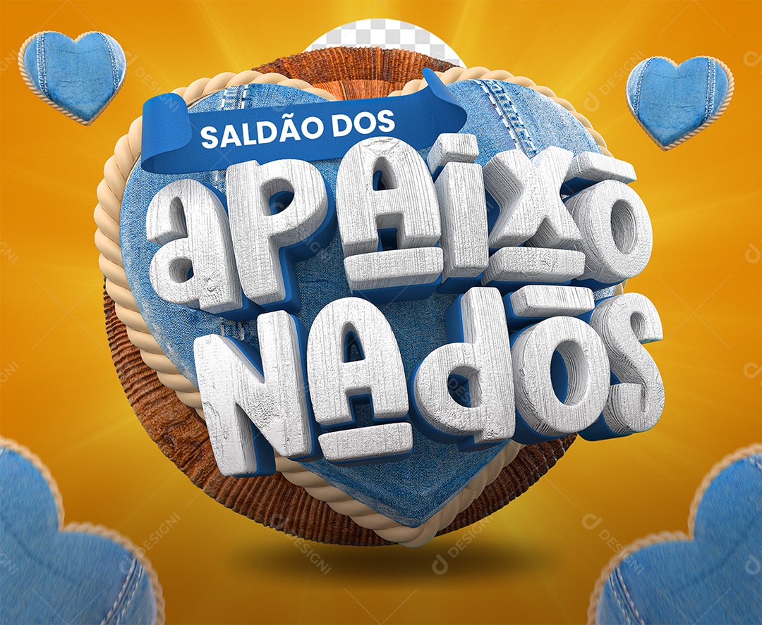 Saldão dos Apaixonados Selo 3D Branco e Azul para Composição PSD