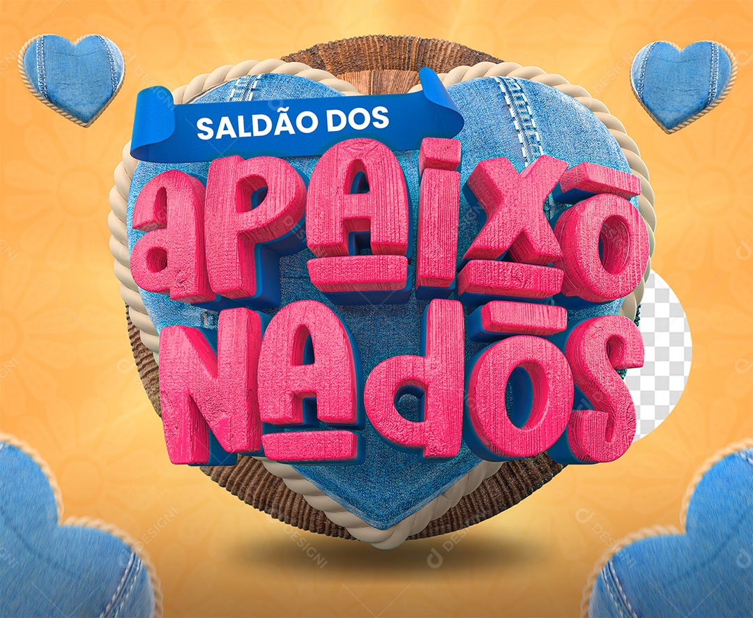 Selo 3D Saldão dos Apaixonados Rosa e Azul para Composição PSD
