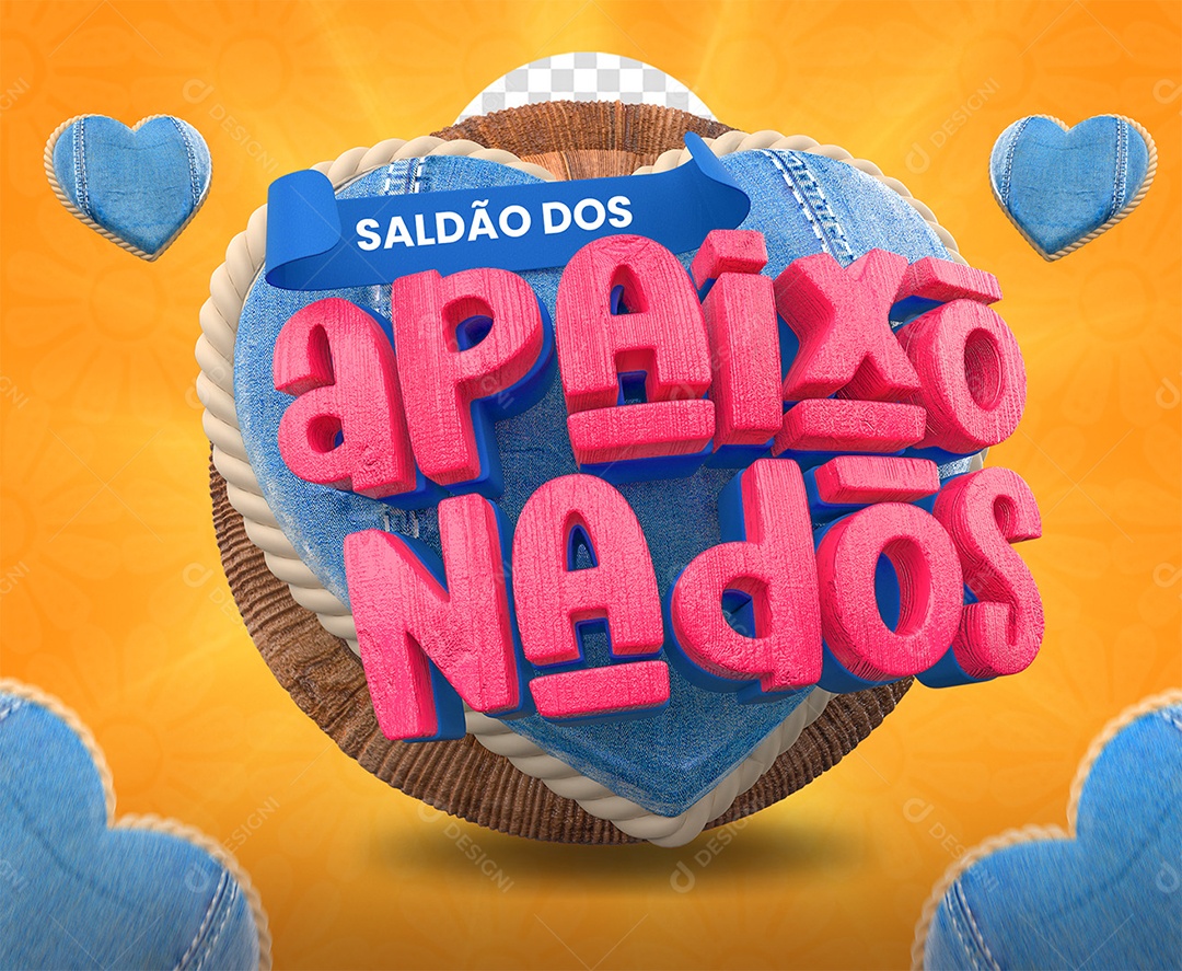 Saldão dos Apaixonados Selo 3D Rosa e Azul para Composição PSD