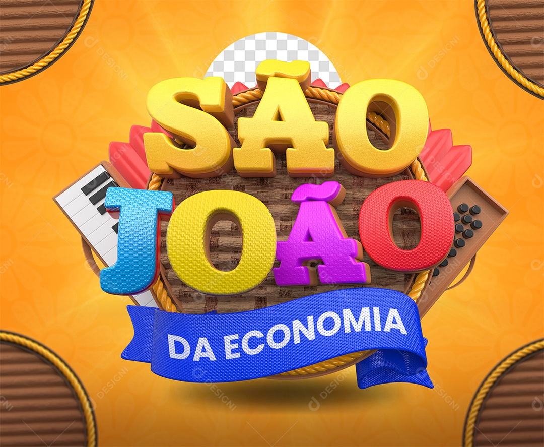 Selo 3D São João da Economia Colorido para Composição PSD