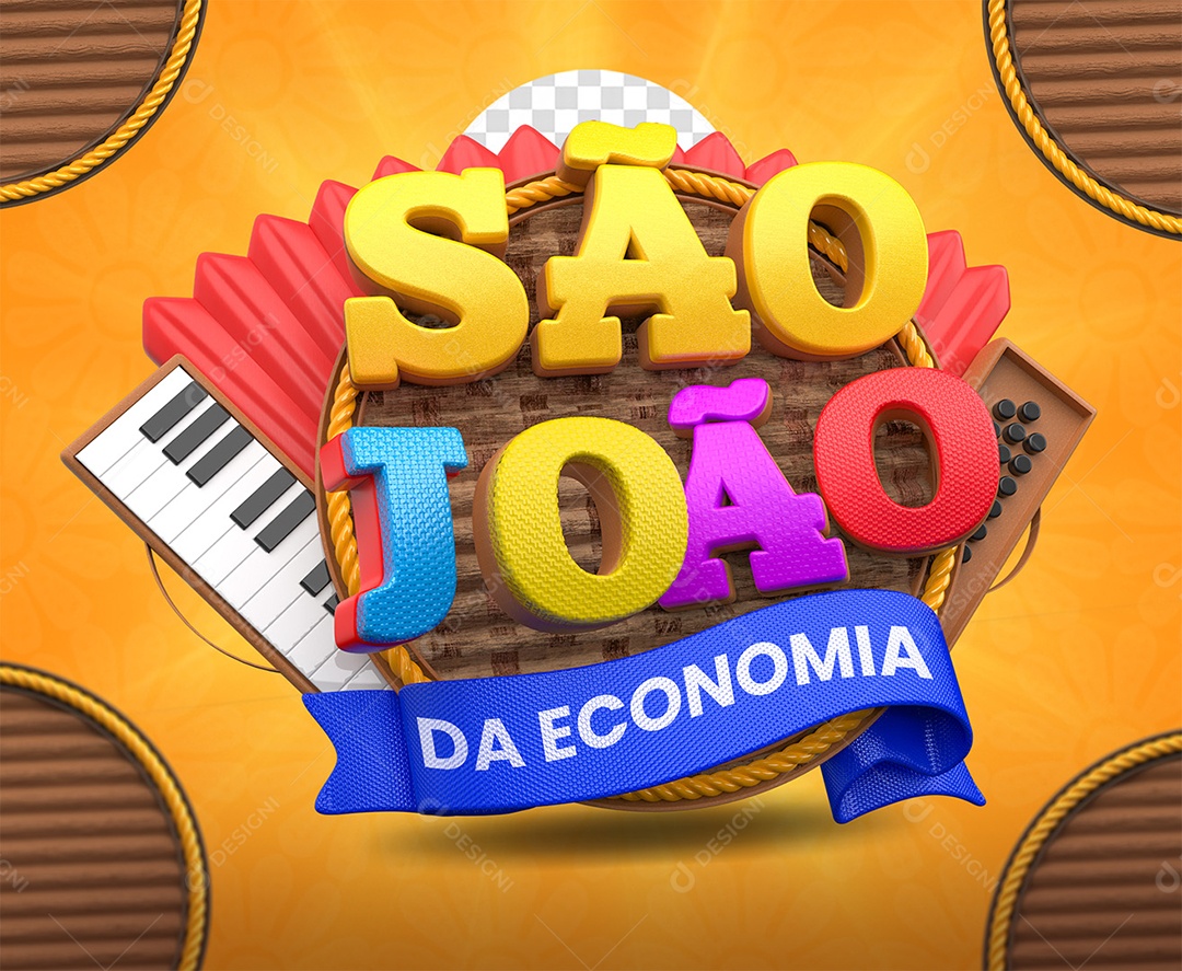 São João da Economia Selo 3D Colorido para Composição PSD