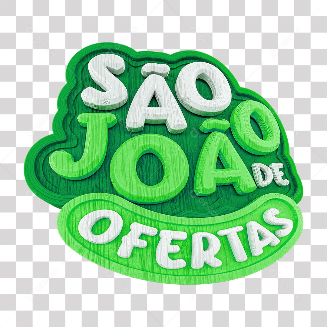 São João de Ofertas Selo 3D Verde e Branco para Composição PNG Transparente