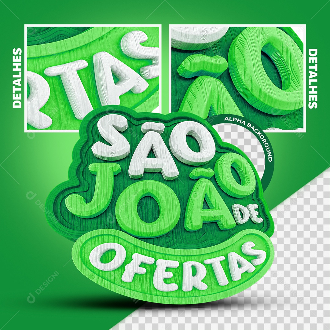 São João de Ofertas Selo 3D Verde e Branco para Composição PSD