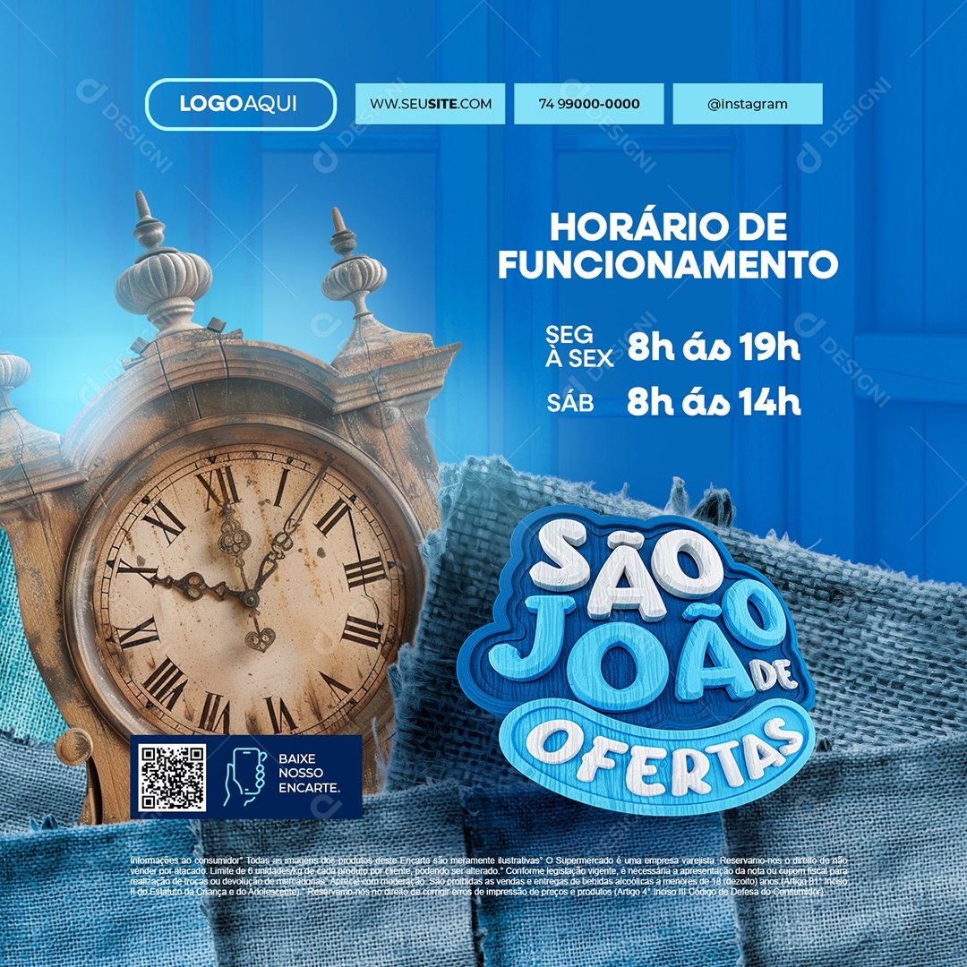 São João de Ofertas Supermercado Horário de Funcionamento Social Media PSD Editável
