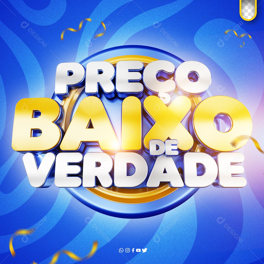 Selo 3D Preço Baixo de Verdade Azul para Composição PSD