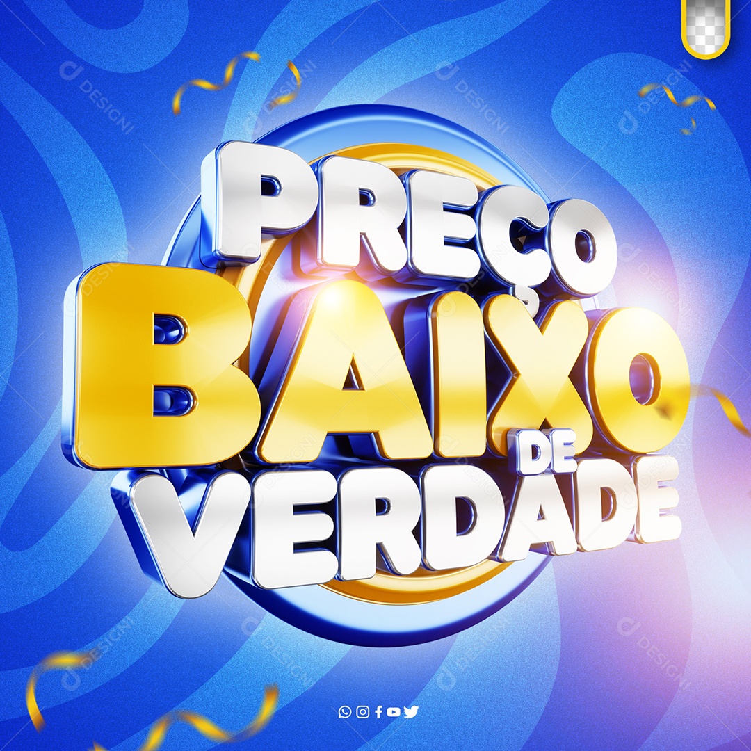 Selo 3D Preço Baixo de Verdade Azul para Composição PSD