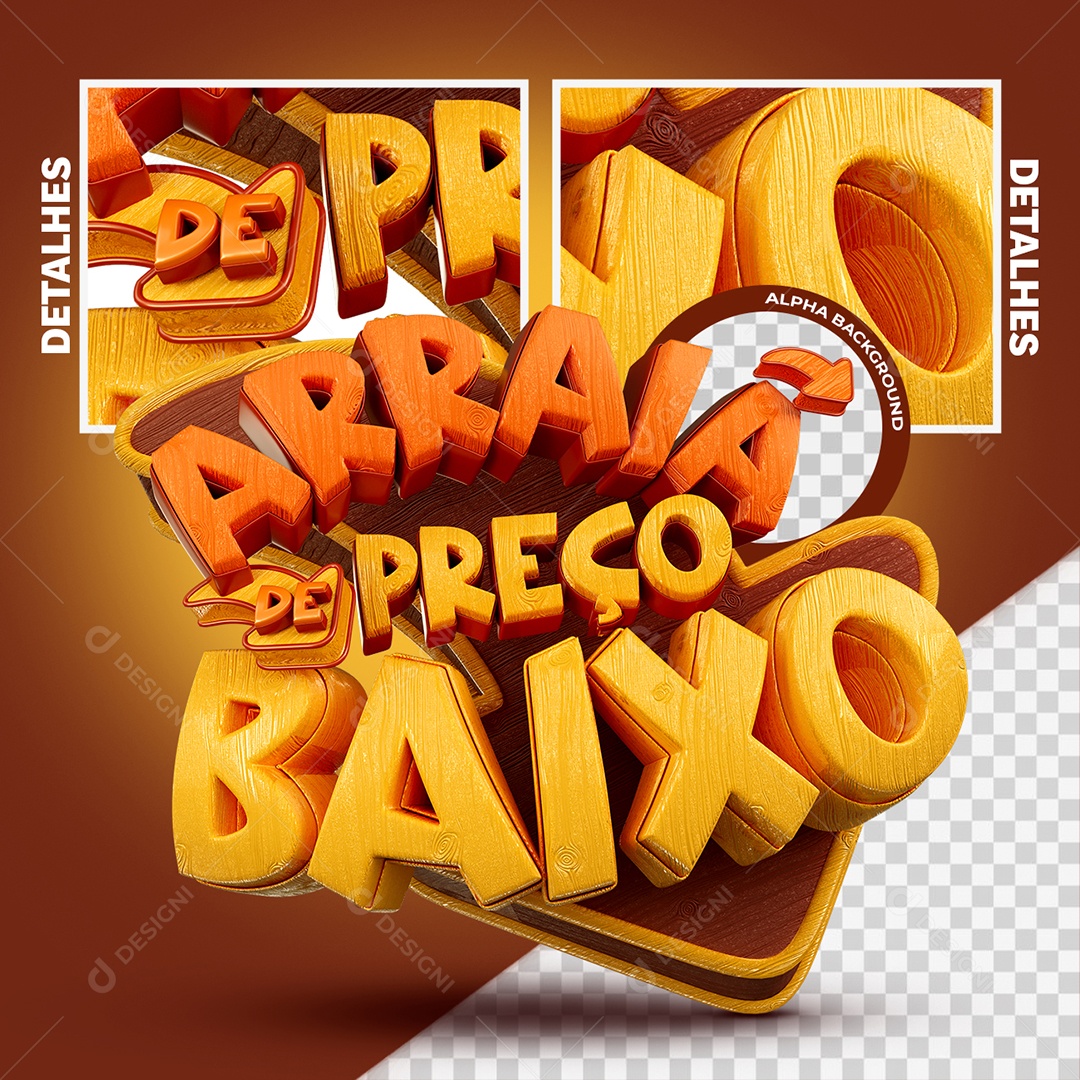 Arraia de Preço Baixo Selo 3D Laranja e Amarelo para Composição PSD