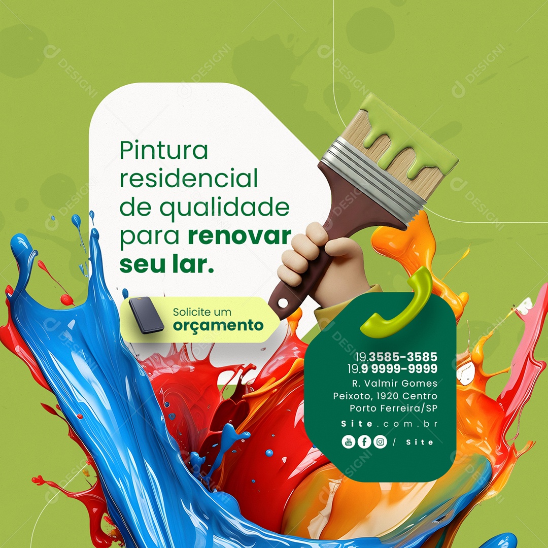Pintor Pintura Residencial de Qualidade para Renovar Seu Lar Social Media PSD Editável