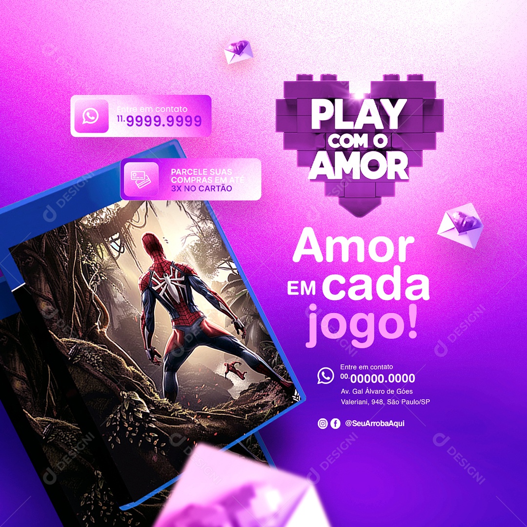 Loja de Eletrônicos Play Com o Amor Amor em Cada Jogo Social Media PSD Editável