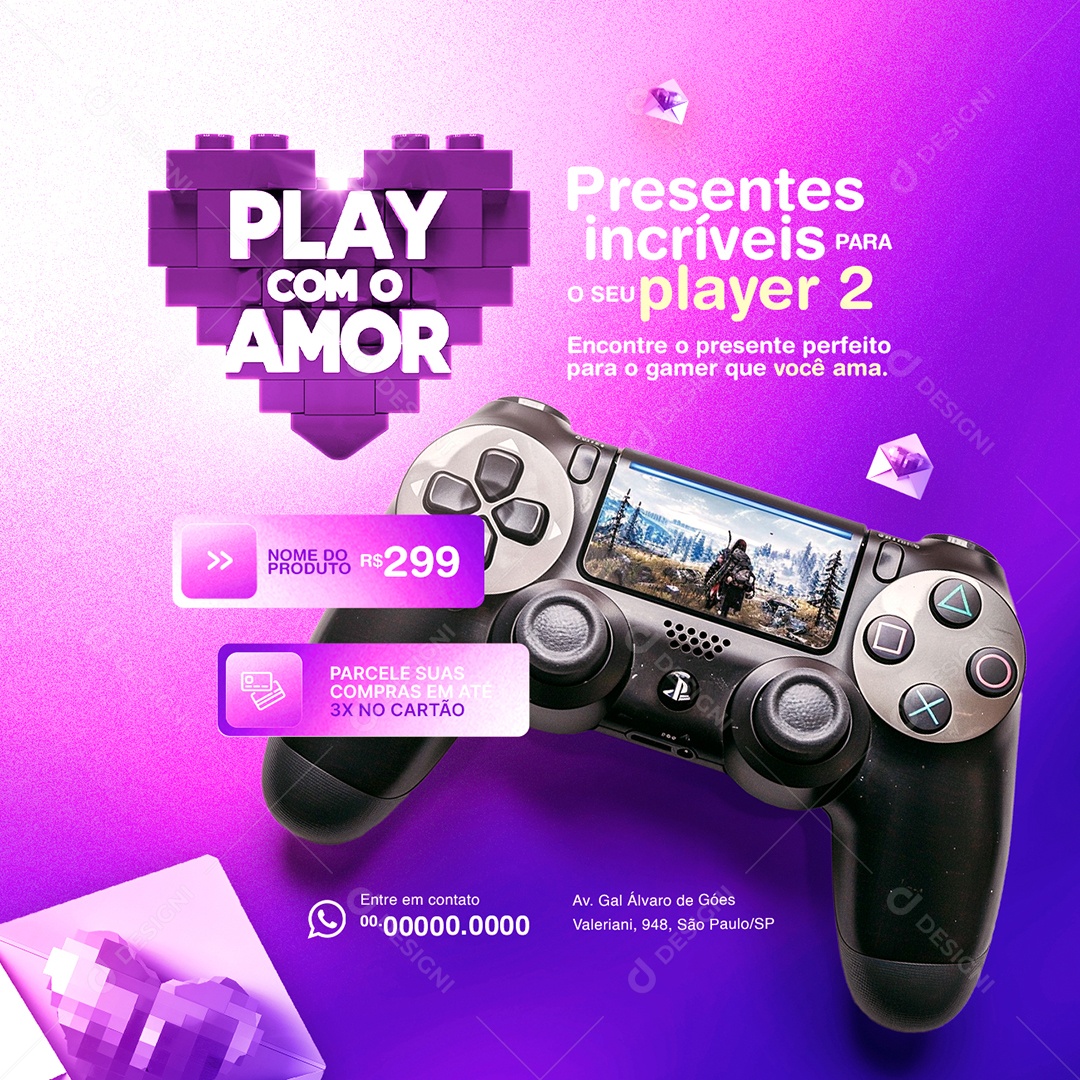 Loja de Eletrônicos Play Com o Amor Controle Social Media PSD Editável