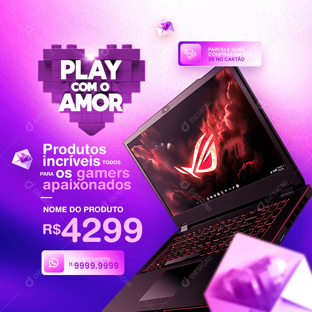 Loja de Eletrônicos Play Com o Amor Notebook Gamer Social Media PSD Editável