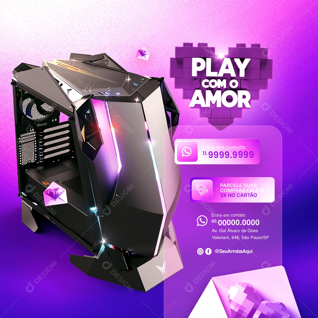 Loja de Eletrônicos Play Com o Amor Computador Gamer Social Media PSD Editável