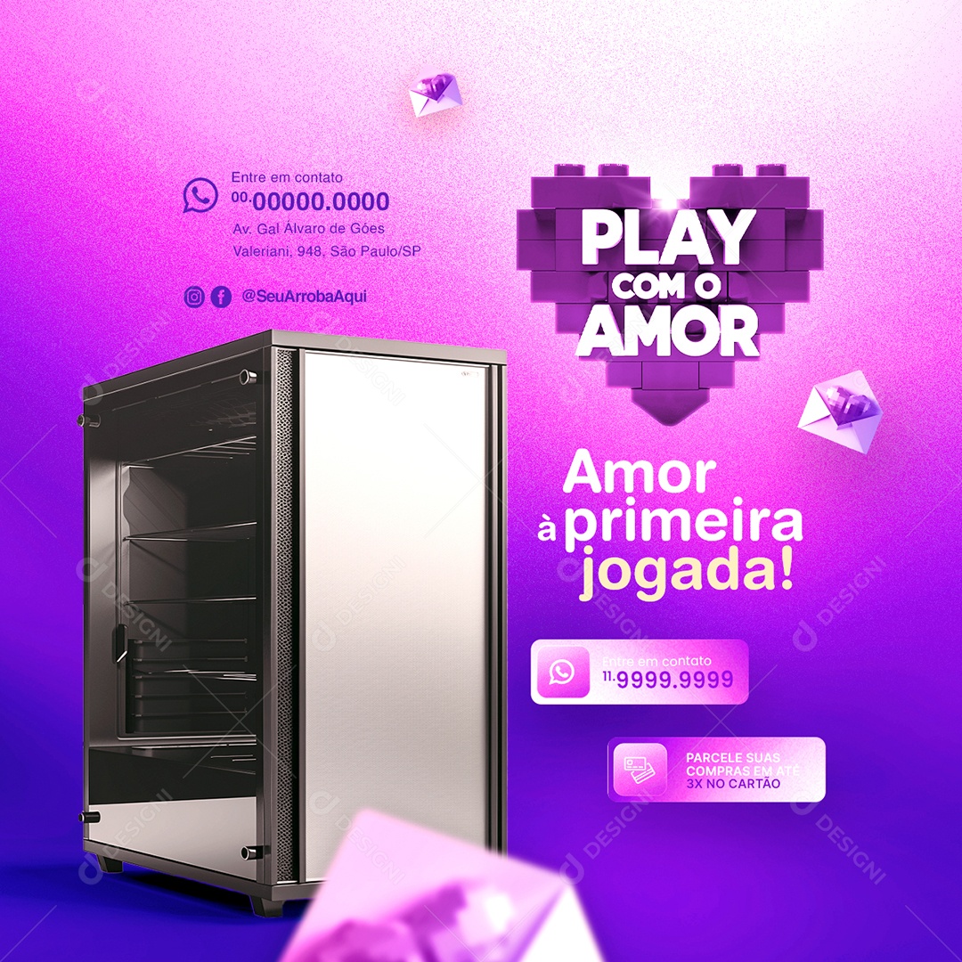Loja de Eletrônicos Play Com o Amor Computador Amor à Primeira Jogada Social Media PSD Editável