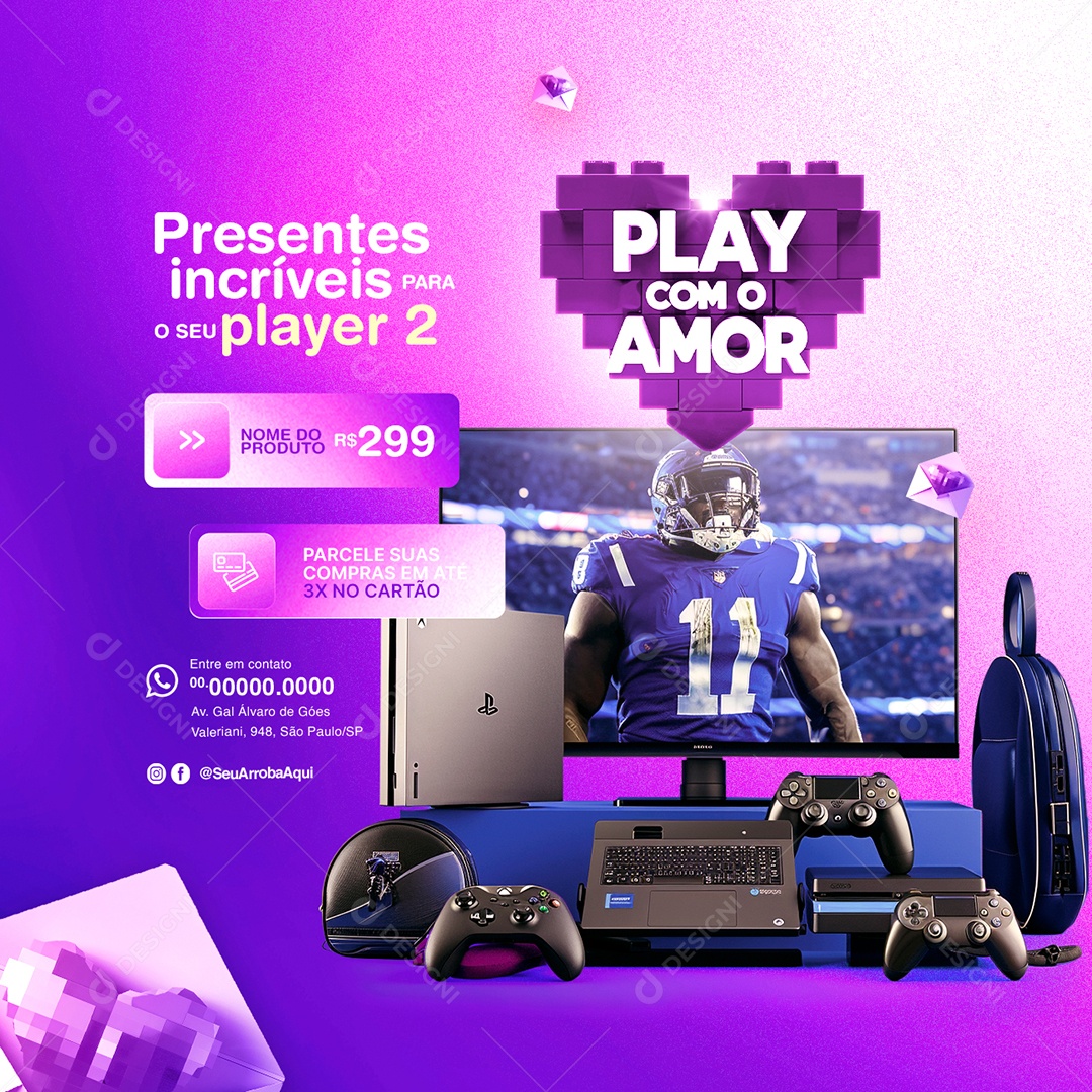 Loja de Eletrônicos Play Com o Amor Presentes Incríveis Tv Xbox Playstation Social Media PSD Editável