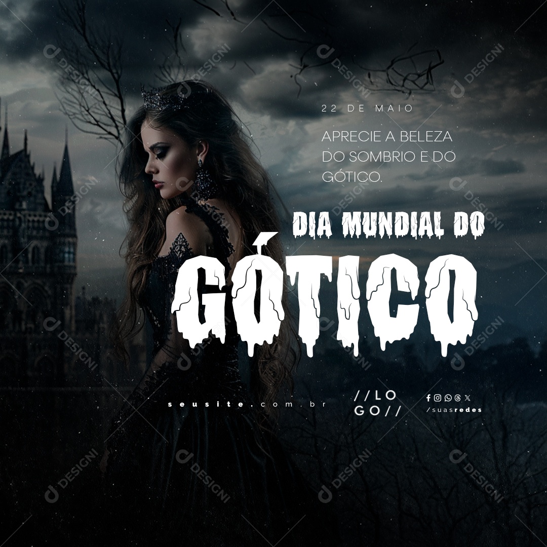 Dia Mundial do Gótico 22 de Maio Aprecie a Beleza do Sombrio Social Media PSD Editável