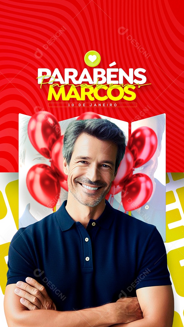 Aniversário Parabéns Marcos Social Media PSD Editável