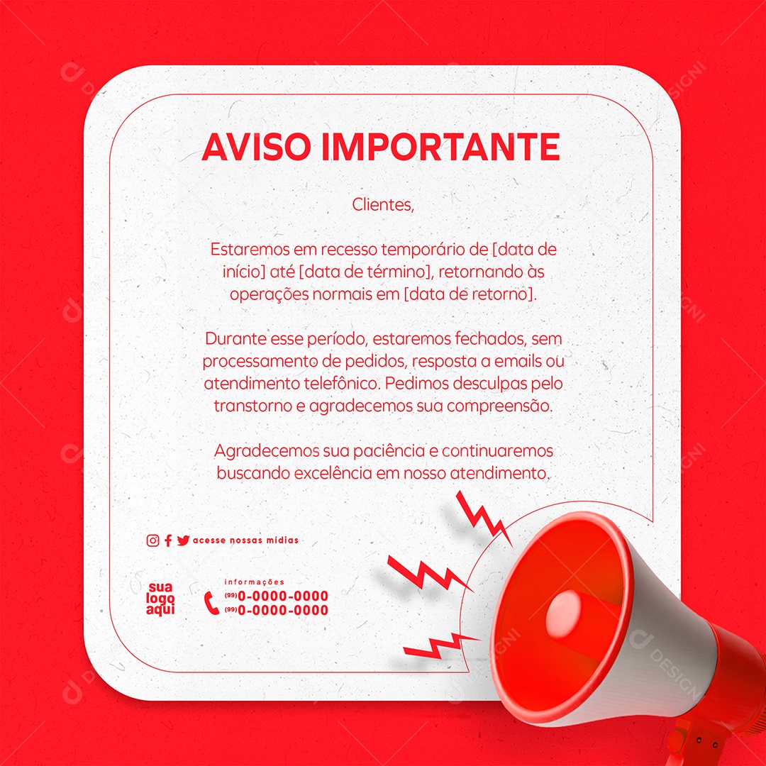 Social Media Feed Aviso Importante PSD Editável