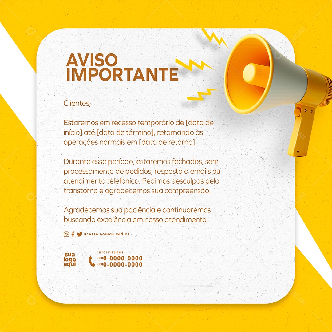 Social Media Feed Aviso Importante PSD Editável