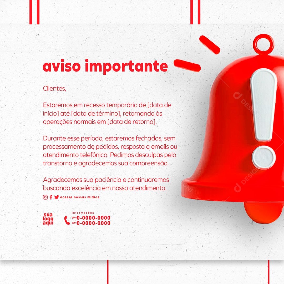 Social Media Feed Aviso Importante PSD Editável