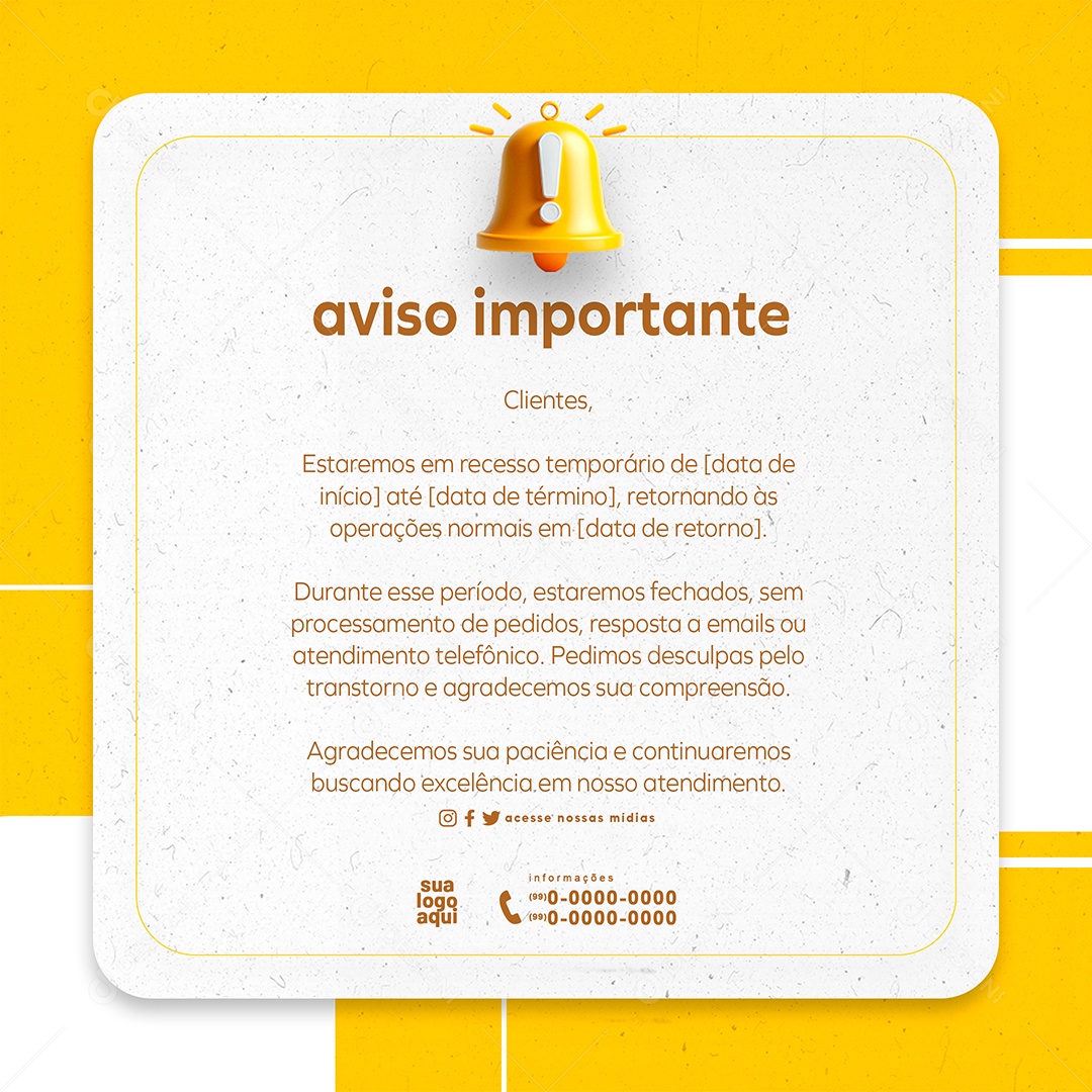 Social Media Aviso Importante PSD Editável