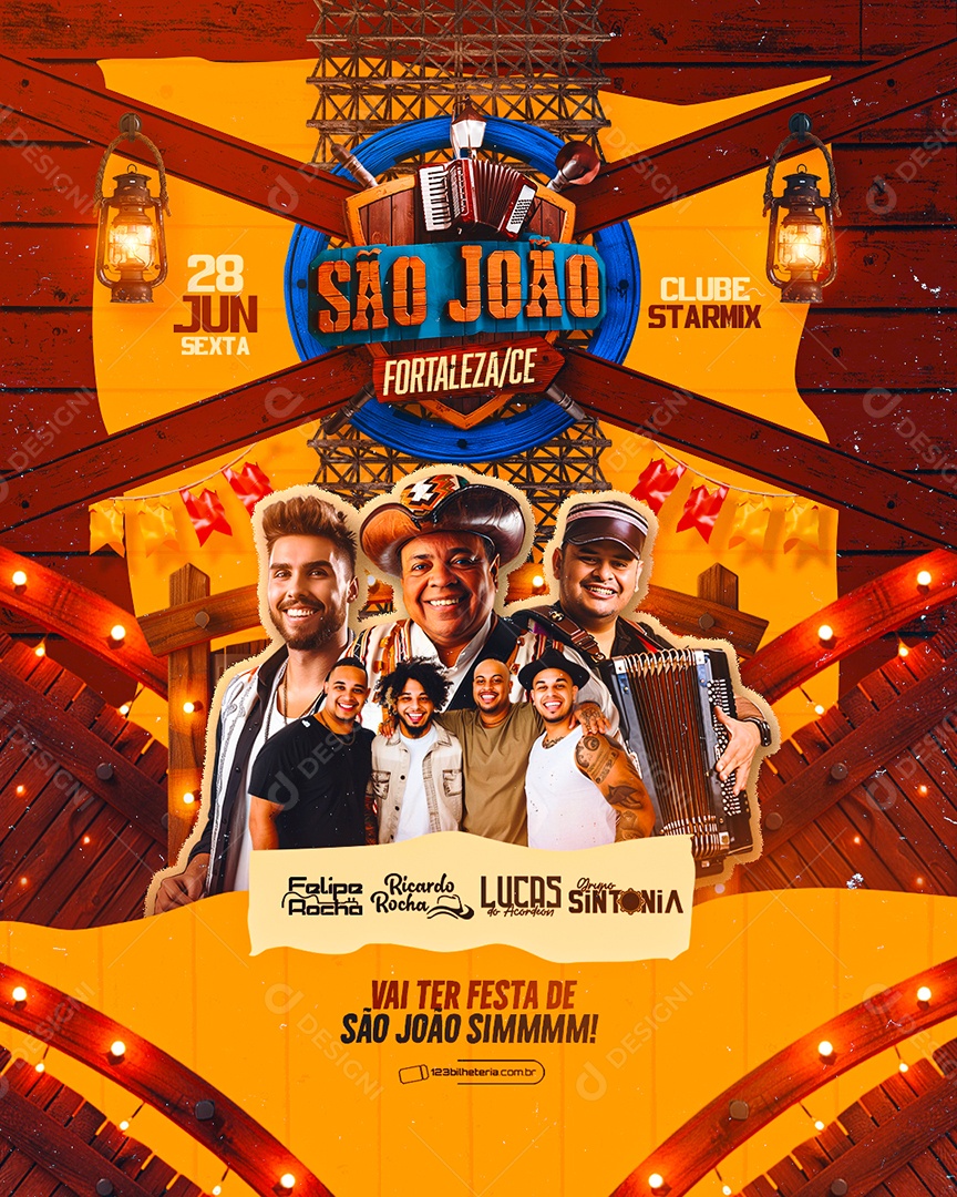 Flyer São João Fortaleza Felipe Rocha Ricardo Rocha Lucas do Acordeon Social Media PSD Editável