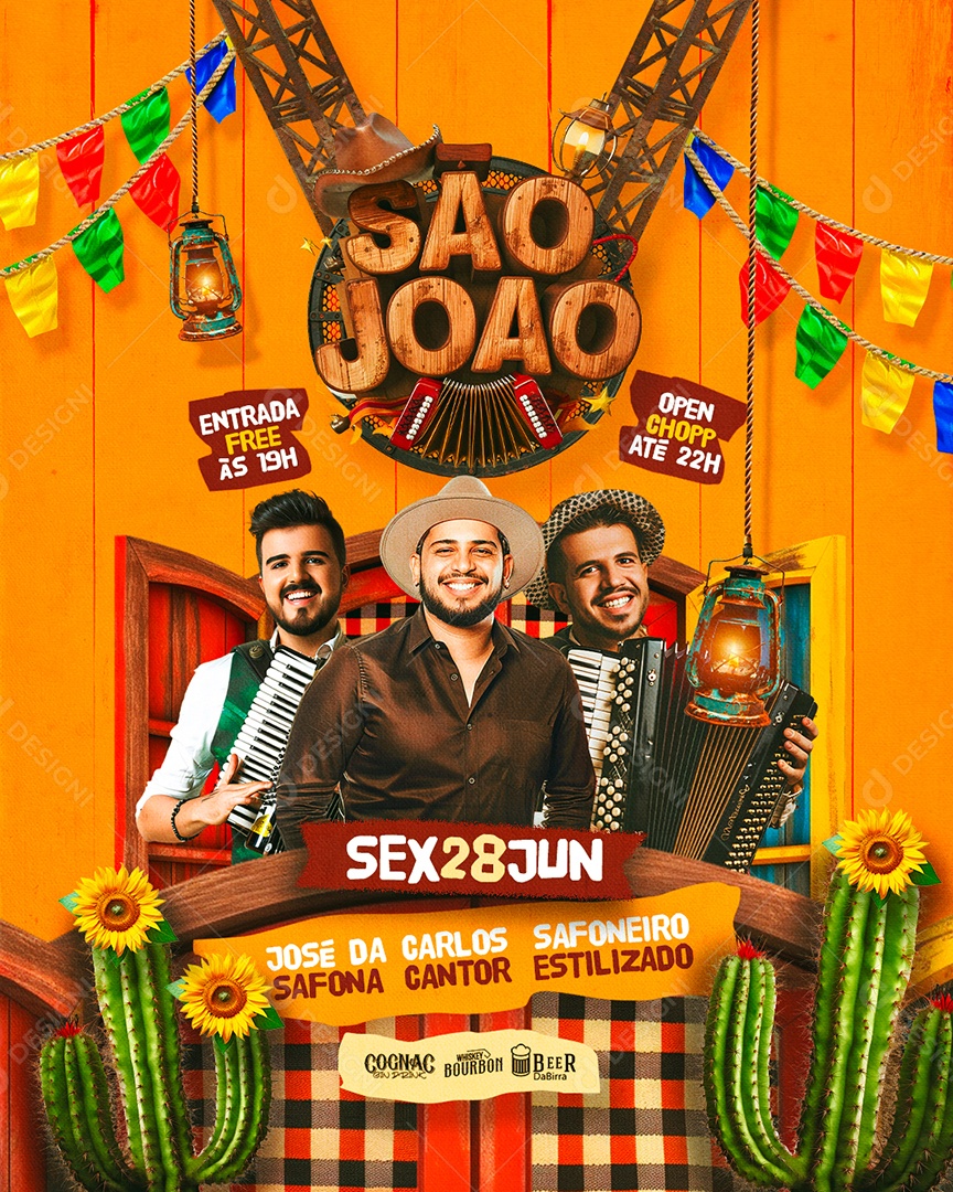 Flyer São João José da Carlos Safoneiro Safona Cantor Estilizado Social Media PSD Editável
