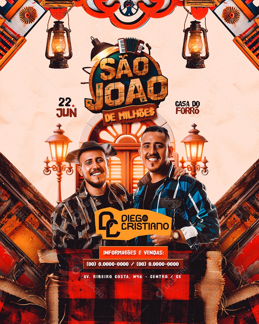 Flyer São João de Milhões Diego e Cristiano Social Media PSD Editável