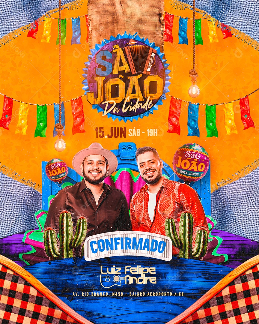 Flyer São João da Cidade Confirmado Luiz Felipe e Andre Social Media PSD Editável