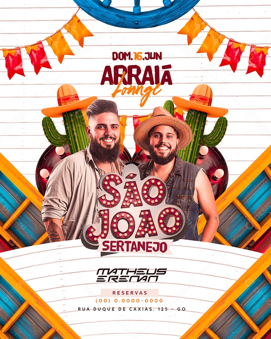 Flyer Arraiá Lounge São João Sertanejo Matheus e Renan Social Media PSD Editável