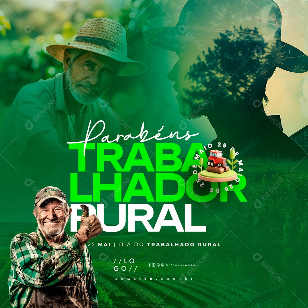 Dia do Trabalhador Rural 25 de Maio Parabéns Social Media PSD Editável