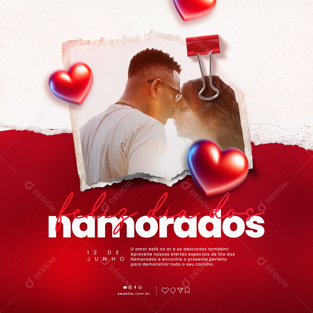 Feliz Dia dos Namorados 12 de Junho Social Media PSD Editável