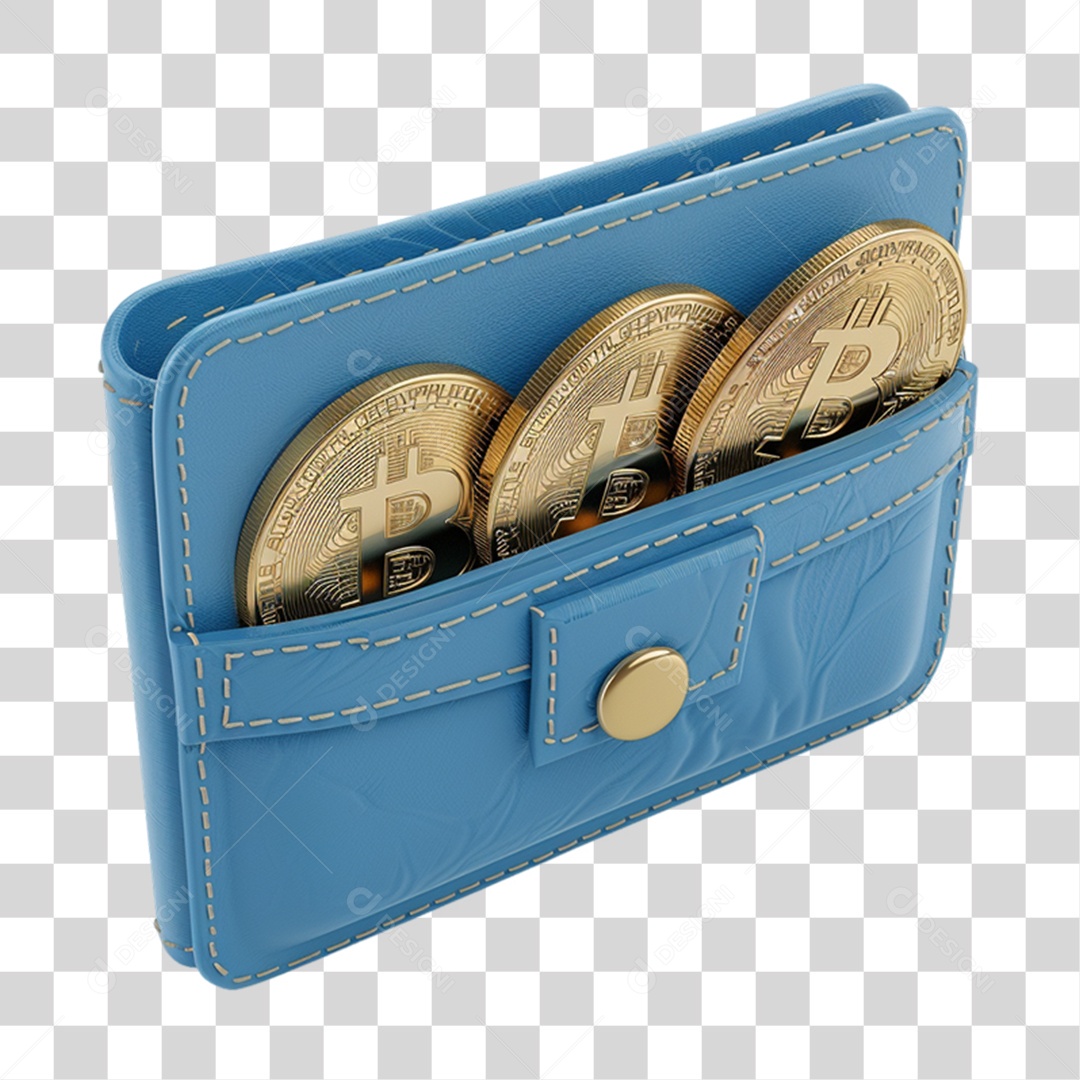 Carteira com Moedas Digitais Bitcoin PNG Transparente