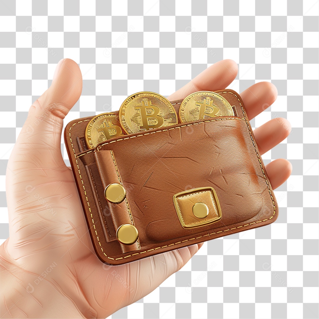 Carteira com Moedas Digitais Bitcoin PNG Transparente