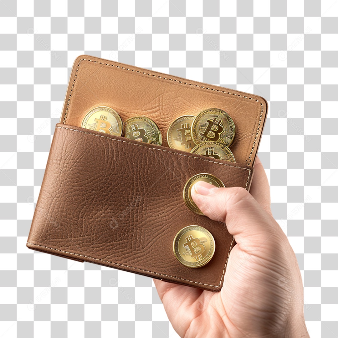 Carteira com Moedas Digitais Bitcoin PNG Transparente