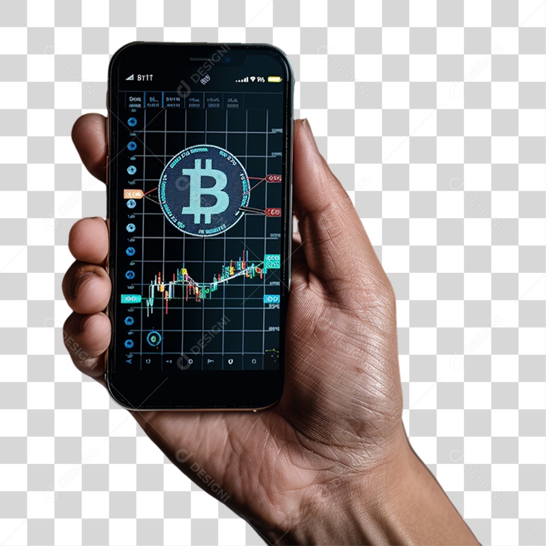 Mão com Celular com Gráficos PNG Transparente