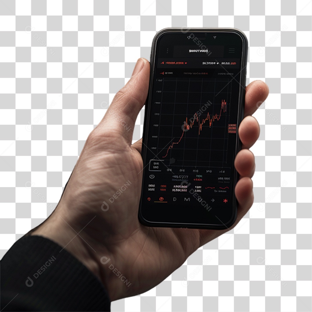 Mão com Celular com Gráficos PNG Transparente