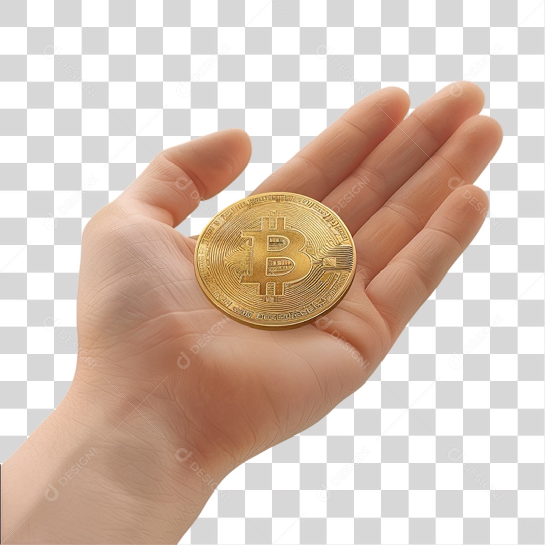 Mão Segurando Bitcoin Dinheiro PNG Transparente