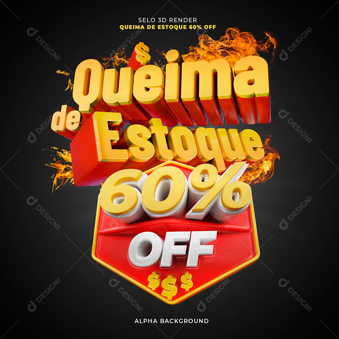 Queima de Estoque 60% OFF Selo 3D para Composição PSD
