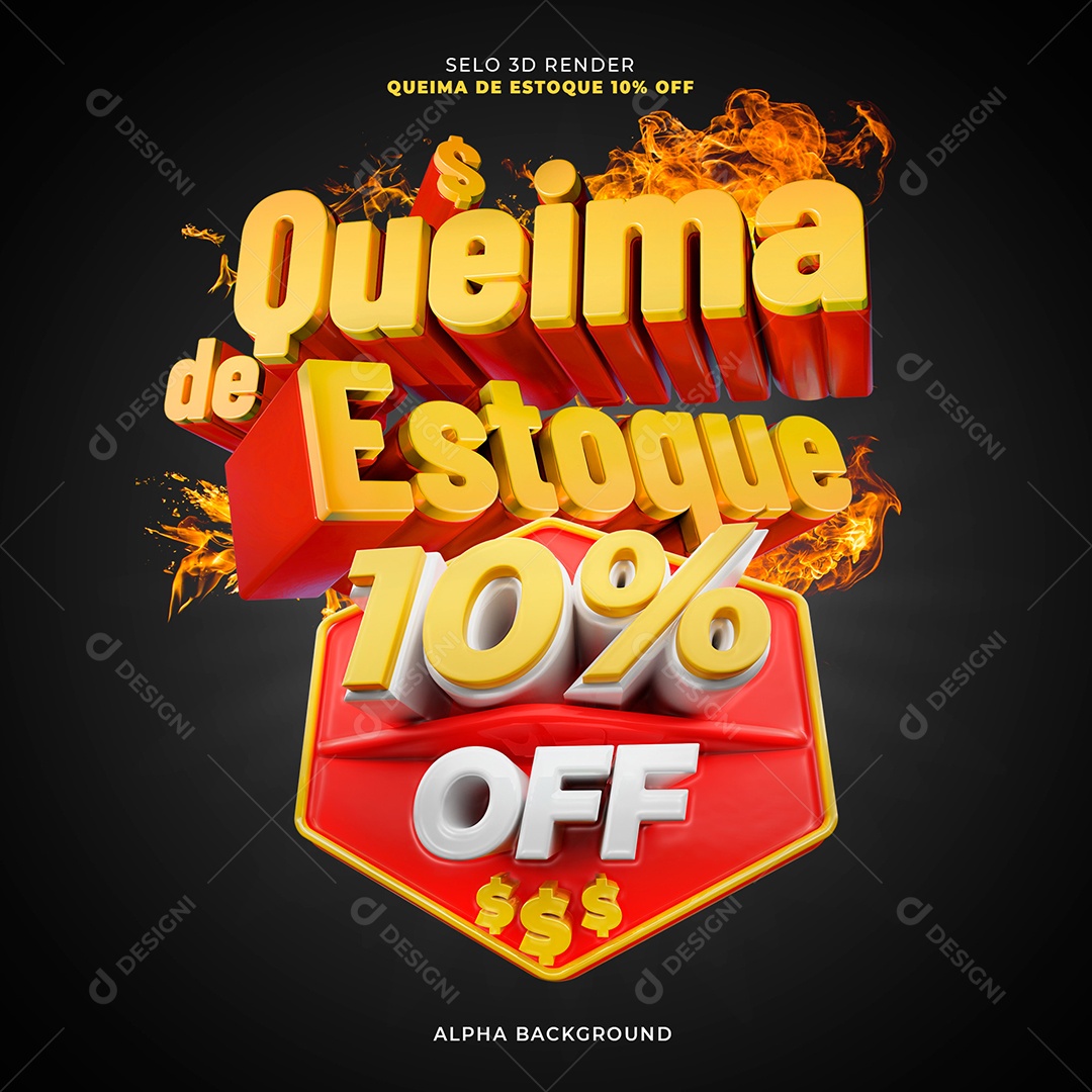 Queima de Estoque 10% OFF Selo 3D para Composição PSD