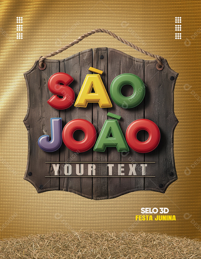 São João Selo 3D Colorido para Composição PSD