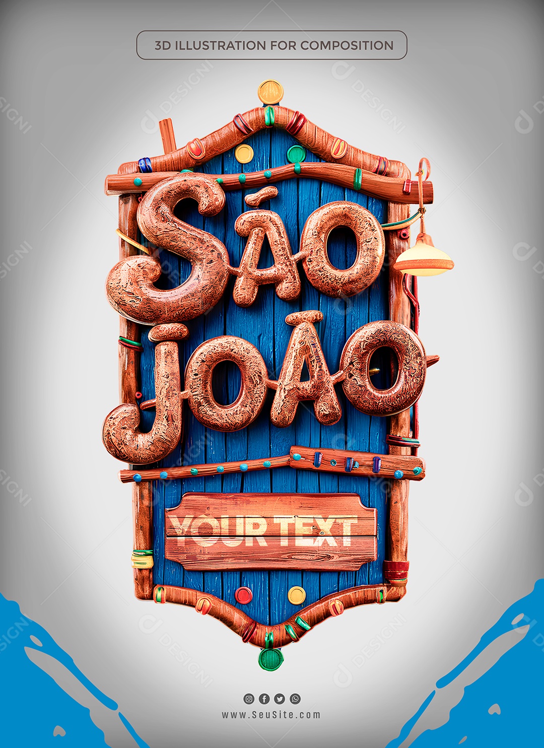 São João Selo 3D Marron para Composição PSD