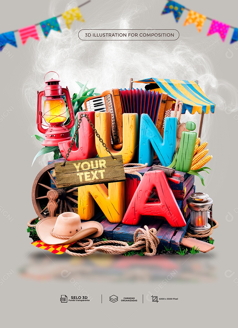 Junina Selo 3D para Composição PSD