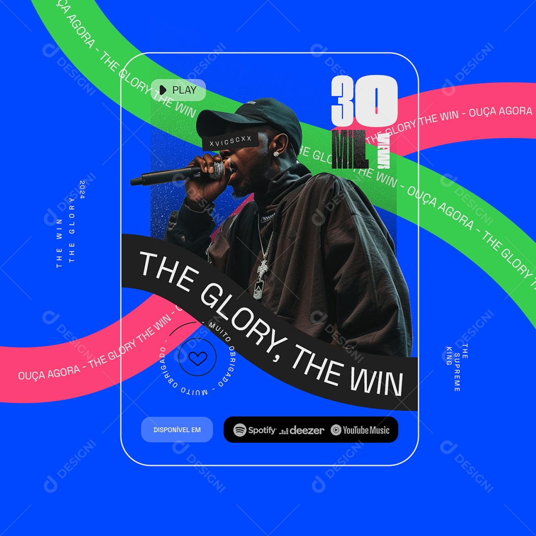 Ouça Agora Disponível em Spotify Deezer YouTube Music Play Social Media PSD Editável